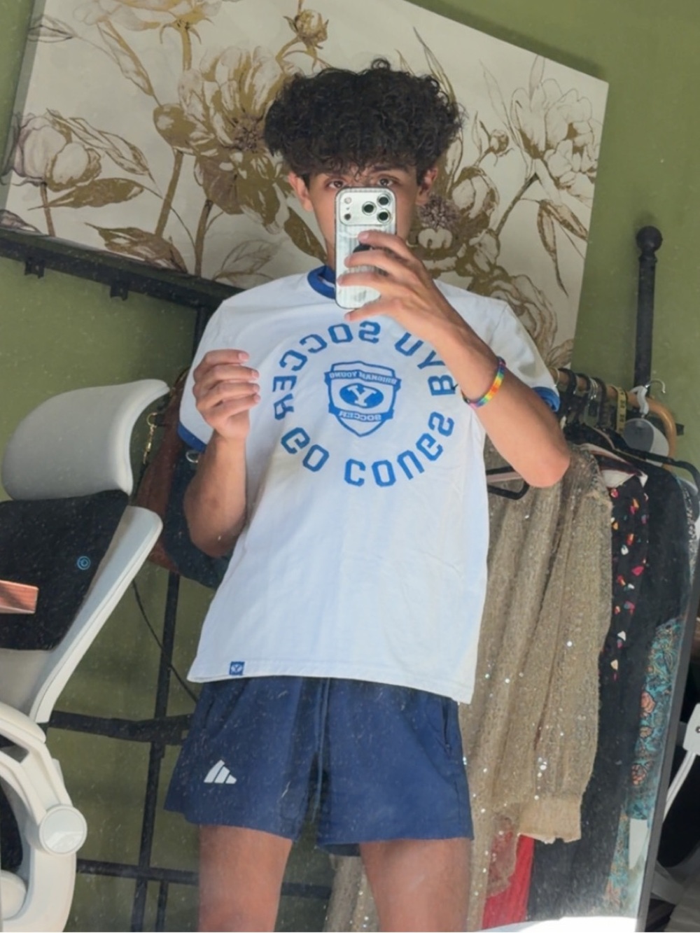White Graphic Tee with Blue Logo